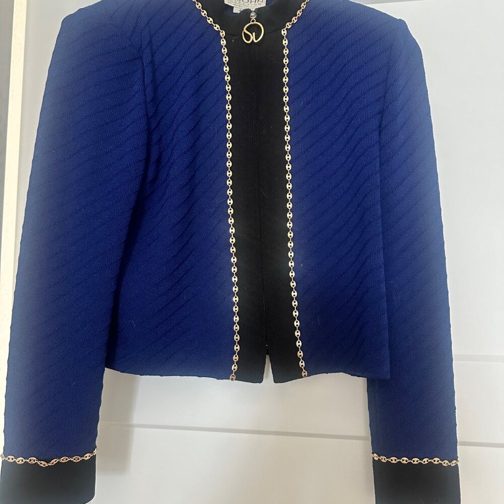 St. John Royal Blue Black Jacket with Gold Accents Size 4